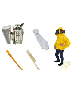 KIT BASE APICOLTURA CAMICIOTTO GUANTI AFFUMICATORE LEVA E SPAZZOLA