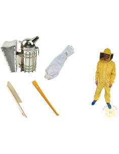 KIT BASE APICOLTURA TUTA GUANTI AFFUMICATORE LEVA E SPAZZOLA