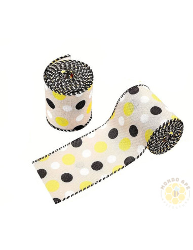 NASTRO RETE POIS GIALLO NERO BIANCO 6,5 CM | MONDO APE