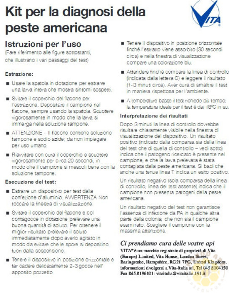 KIT DIAGNOSI RAPIDA PESTE AMERICANA VITA PER API | MONDO APE