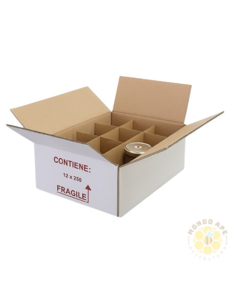 SCATOLA PER 12 VASETTI MIELE DA 250 GRAMMI IN CARTONE CON DIVISORE INTERN