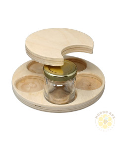 PORTA VASETTI IN LEGNO GIREVOLE PER 5 VASETTI MIELE 50 GR 