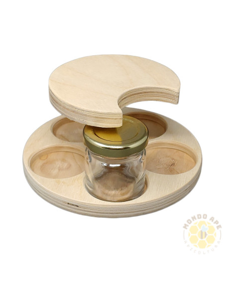 ESPOSITORE GIREVOLE PER 5 VASETTI MIELE 50 GR IN LEGNO DI FAGGIO