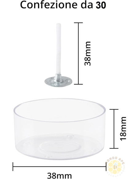 VASETTI PER CANDELE TEALIGHT CON STOPPINI 18 X 38 MM 30 ML 30 CONTENIT