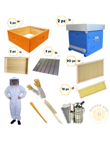 KIT APICOLTURA COMPLETO 2 ARNIE CUBO 10 FAVI CON MELARI TELAINI E ACCESSORI | MONDO APE