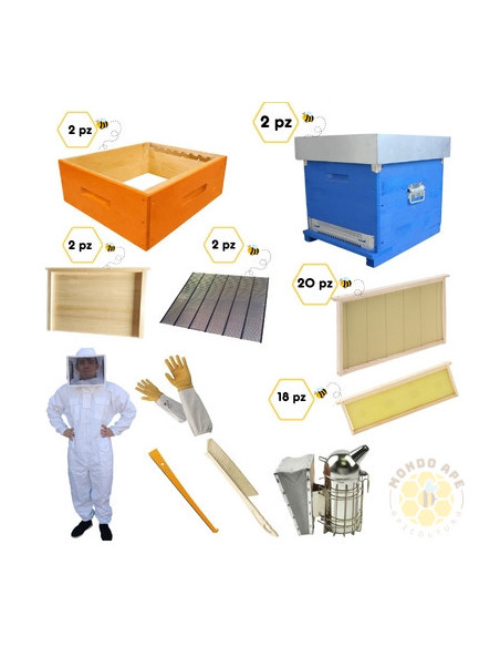 KIT APICOLTURA COMPLETO 2 ARNIE CUBO 10 FAVI CON MELARI TELAINI E ACCESSORI | MONDO APE