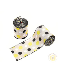 NASTRO RETE POIS GIALLO NERO BIANCO 6,5 CM | MONDO APE