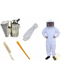 KIT BASE APICOLTURA - TUTA, GUANTI, AFFUMICATORE, LEVA E SPAZZOLA